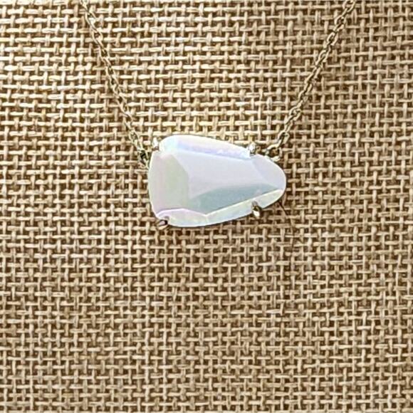 Kendra Scott White Iridescent‎ Isla Pendant Necklace Rare HTF gold tone - Picture 2 of 11
